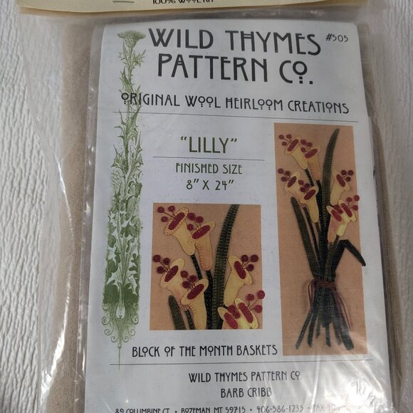 NEW Wild Thymes Pattern Wool Creation Kit Lilly #505 Block of month baskets